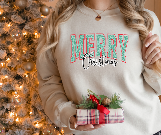Merry Christmas with Cheetah Print Adult Tee