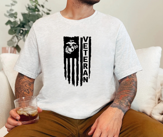 Marine Veteran American Flag Adult Tee