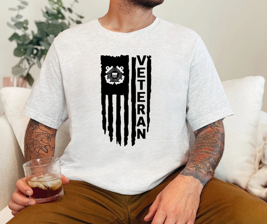 Coast Guard Veteran American Flag Adult Tee