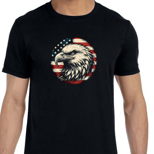 Bald Eagle with American Flag Adult Tee