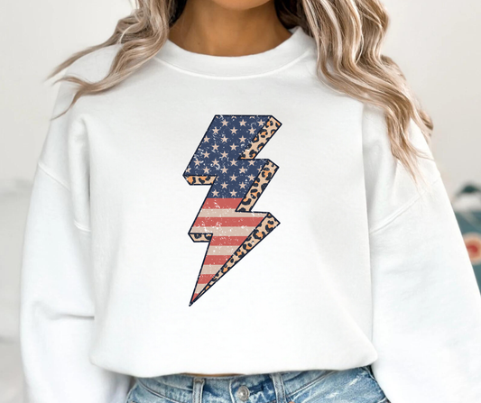 American Flag Lightning Bolt Adult Tee